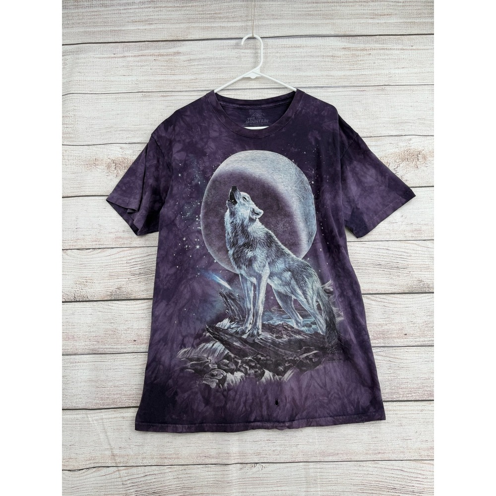 The Mountain Shirt Men Large Purple Tie Dye Howling Wolf Moon Graphic Tee
